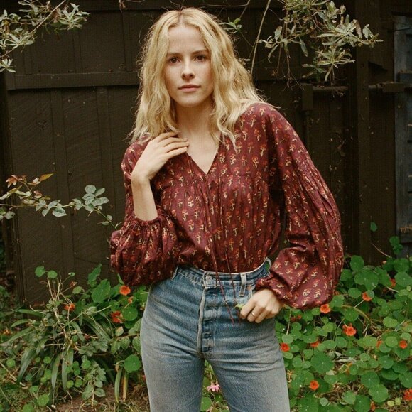 Doen Tops - Doen Collection Petunia Happy Flower Block Print Blouse Top Peasant S New